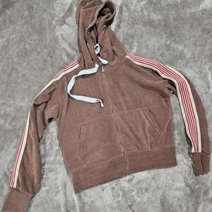 & Other Stories Brown Hoodie with Red Stripes